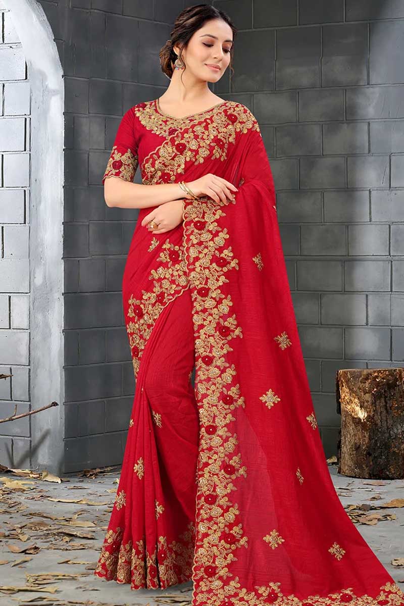 Embroidered Silk Blend Saree