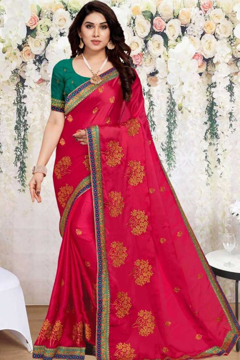Embroidered Silk Blend Saree